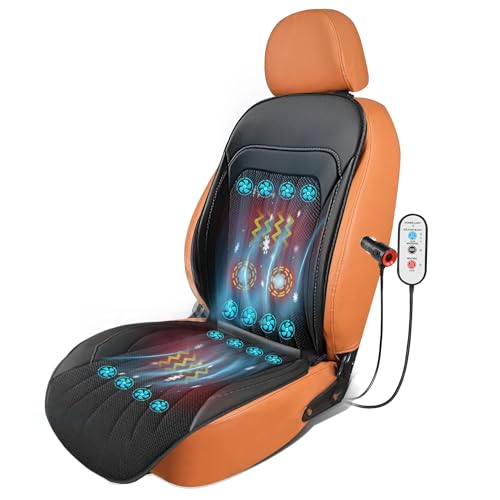 VLFLG 3-in-1 kühlender Autositzbezug mit Massage, Winter, warm, Sommer, kühlender Sitzbezug für Auto-Vordersitz, 12 V Leder, kühlendes Autositzpolster, belüftet, 16 Ventilatoren, Sitzkühler, 1 Stück