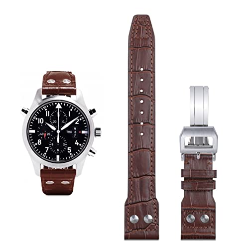Bracelet cuir marron 22mm pour IWC Pilot Mark 18 résistant avec fermoir