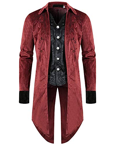 VERNASSA Chaqueta Medieval Victoriana Steampunk para Hombre Disfraz de Pirata Vikingo Renacimiento Formal Tail Gothic Victorian Tuxedo Coats, Velvet Metal Button Coat para Halloween Navidad Cover