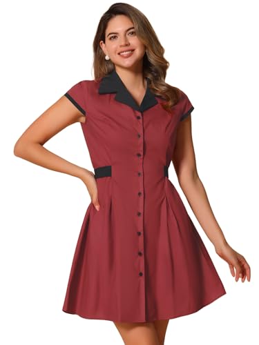 Image of Allegra K Women's Vintage Button Down Shirt Dress Notch Lapel Short Sleeve Belted Office Mini Short Dresses