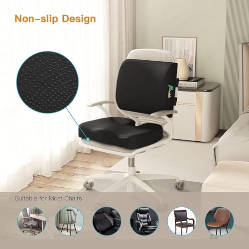 Image of Grin Health Coccyx Seat Cushion with Lumbar Support Pillow for Chair | Memory Foam Tailbone Cushion with Back Support | Relief for Lower Back Pain, Sciatica, Coccyx & Tailbone Pain | Combo Set