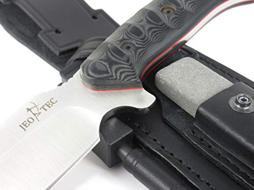 JEO-TEC Nº15 Bushcraft Survival Hunting Tactical Knife - BOHLER N690C Stainless Steel, Multi-positioned Leather Sheath, Sharpener Stone