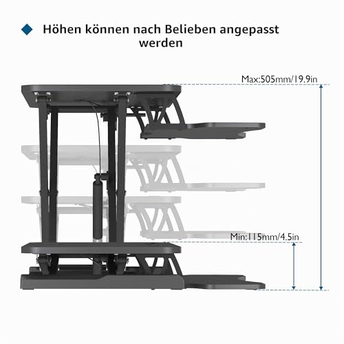 BONTEC Steh-Sitz Schreibtisch Steharbeitsplatz Stehpult Standtisch Ergonomische Höhenverstellbar für PC-Computerbildschirm, Laptop | 80x40cm Plattform mit Tastaturablage, 15 kg Kapazität, Schwarz
