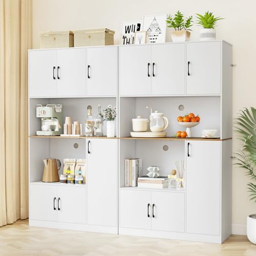 COSTWAY 180cm Tall Kitchen Cupboard, 6-Door Buffet Pantry Storage Cabinet with Built-in Power Outlet & Anti-tipping Device, Freestanding Sideboard Organizer Unit for Dining Room Living Room (White) - Image 8