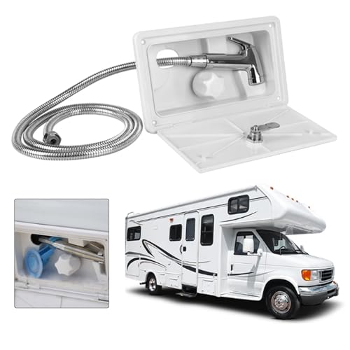 RV Dusche, Außendusche für Wohnmobile Heiß-Kaltschalter Duschkasten Kit mit Schloss, RV Außendusche Box Kit Campingdusche für Marine Wohnmobil Camper Caravan-Weiß