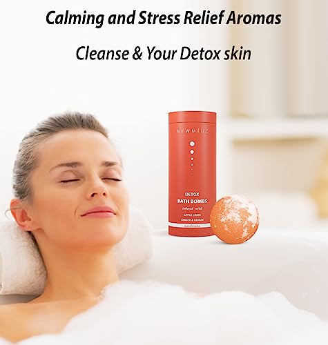 Natural Detox Fizzing Bubble Bath Bombs Apple Cider Ginger & Lemon Essential Oils Cleanse Hydrate Skin Extra Large USA Made Relaxing Bath Bomb Spa Gift Set for Women Organic Bath Bombs for Women & Men - Image 3