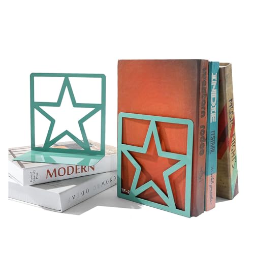 Artkingdome 1Pair Stylish Patriots Star Bookends,L Shape Bookend,Metal Book Ends,Holder Heavy Duty Bookends, Universal Economy Bookes Holder for Kids Blue