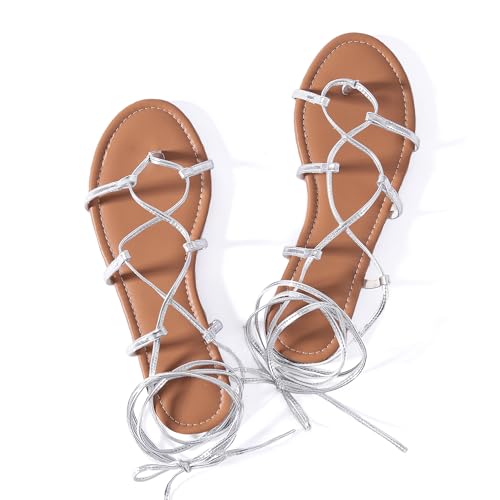 Womens Gladiator Sandals Dressy Summer Roman Strappy Ladies Lace Up Leather Flat Ankle Strap Cute Comfy Casual4