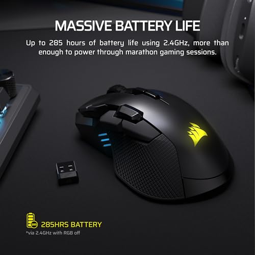 Image of Corsair IRONCLAW Wireless SE Gaming Mouse - 26,000 DPI, Ergonomic Design for Larger Hands, 10 Programmable Buttons, for MOBA, FPS, MMO - Black