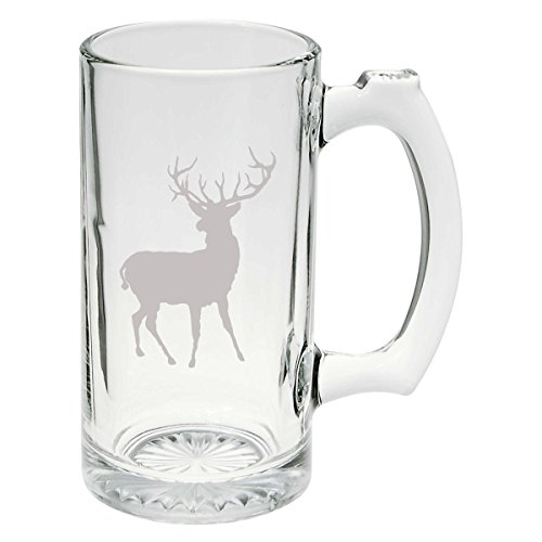 Buck Hunter Deer 25 Ounce Hand Made Etched Glass Stein Mug