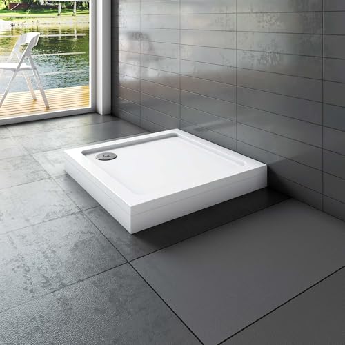 Receveur de douche à l'italien blanc - L.76xl.76cm - Bac à douche extra plat avec le kit de plinthe et pieds - En résine - carré