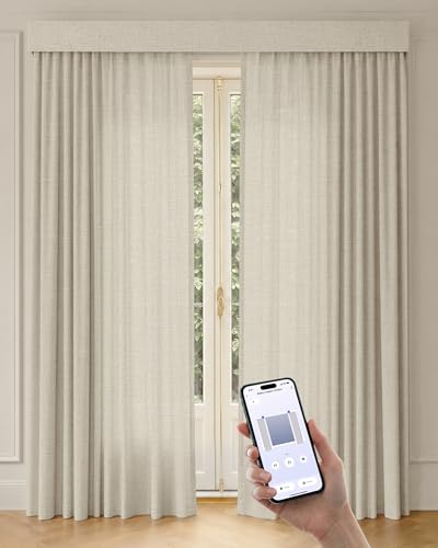 Image of Graywind Motorized Curtains with Track, Light Filtering Smart Curtains, Rechargeable Curtains Compatible with Alexa & Remote Control for Large Windows, Custom Drapes Up to 220 inch, Gilded (Cream)