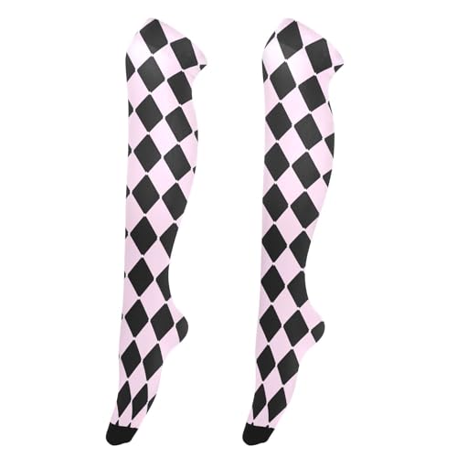 Black Pink Princess Checkered Thigh High Socks Knee High Socks Leg Warmers Long Stockings for Women