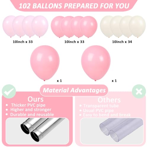 Image of 2 Sets Adjustable Balloon Column Stand Kit with Bases（Blush Pink） | Reusable Stainless Steel Poles, 102 Balloons with Pump, Floor Decor, Baby Shower Birthday Wedding Bridal shower Engagement