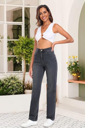 ONESO Straight Leg Jeans for Women High Waist Stretchy Women's Boyfriend Jeans Relaxed Fit Denim Pants4