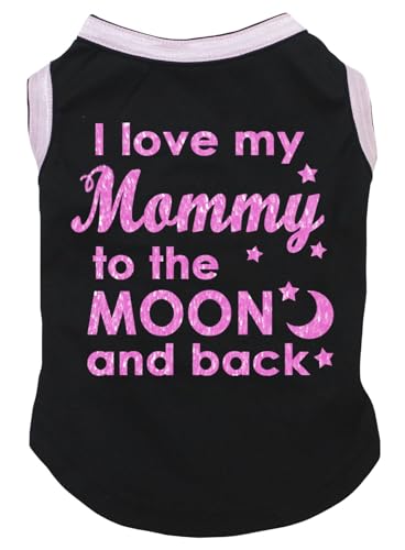 Petitebella I Love My Mommy to The Moon Puppy Dog Shirt (Black/Pink, Small)