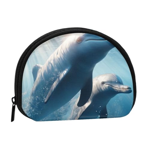 Portable Coin Purse Dolphins-Underwater Mini Zippered Money Pouch Card Holder - Main Image