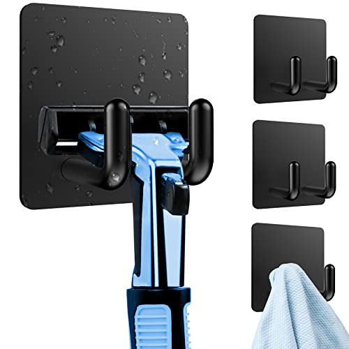 VIVEY 4 Pièces Crochet Adhésif Mural (Forte Adhérence), Poids Lourd Inox Accroche Serviette Salle de Bains, Crochet torchon cuisine, Auto-Adhesif sans Percer Hook pour Cuisine, Salon,Bureau -Noir