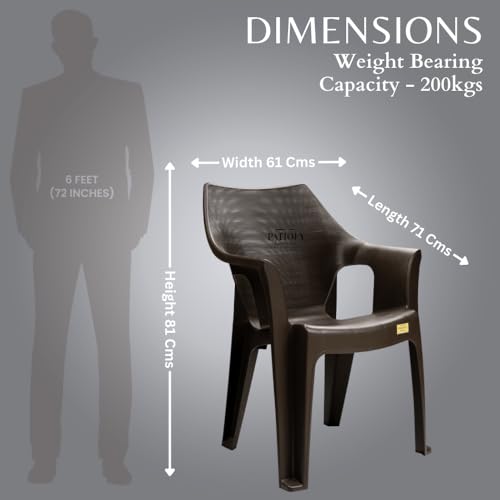 Image of Patiofy Plastic Chair for Home & Outdoor Use | Heavy Duty Comfortable Chair with Strong Legs | Stackable, Easy to Clean | Suitable for Living Room, Balcony, Patio Pack of 2 (Oxford Brown)