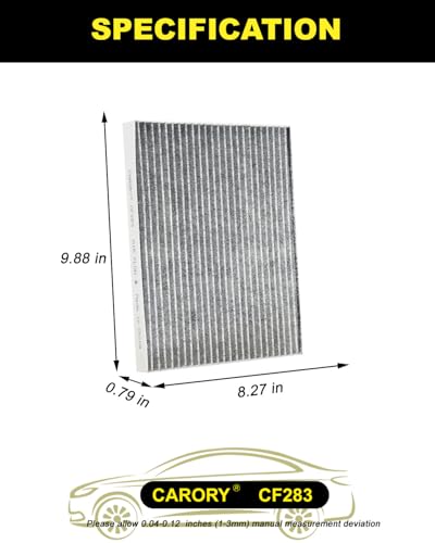 Image of CARORY Cabin Air Filter w /Activated Carbon for Chrysler Pacifica (2017-2025), Grand Caravan (2021-2025), Voyager (2020-2025), OE#68606186AA, 68597396AA, CF12283, XC10581C, CAF99238C, 68308950AA, CF283