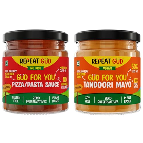Image of REPEAT GUD Healthy Sauces (Tandoori Mayonnaise, Pizza Pasta Sauce) | No Refined Sugar, Made With Jaggery | No preservatives | GUD For Kids | 100% Natural Ingredients & Chemical free (Pack of 2)