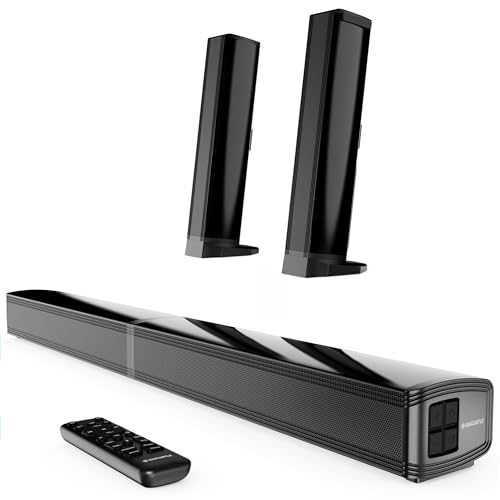 Oakcastle SB80 Split Sound Bar for TV | 120W 2.2 Channel Bluetooth Soundbar with HDMI ARC, Optical, AUX & USB Playback | Home Cinema TV Speakers with Wall Mount & Remote
