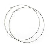 Extra Large Non Pierced Earrings for Women Men - Big Round Circle Clip On Huggie Hoop Earrings Hypoallergenic (Silver, 100)