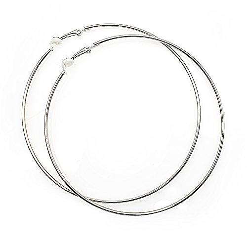 Extra Large Non Pierced Earrings for Women Men - Big Round Circle Clip On Huggie Hoop Earrings Hypoallergenic (Silver, 100)