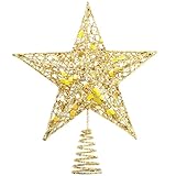 URATOT Glittered Christmas Tree Topper Metal Christmas Treetop Hallow Wire Star Topper for Christmas Home Decoration (6 inches, Gold)