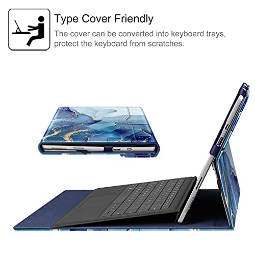 Image of Fintie Case for 12.3 Inch Microsoft Surface Pro 7 Plus, Surface Pro 7 /6 /5 /4 /3 - Portfolio Business Cover with Pocket, Compatible with Type Cover Keyboard, Ocean Marble