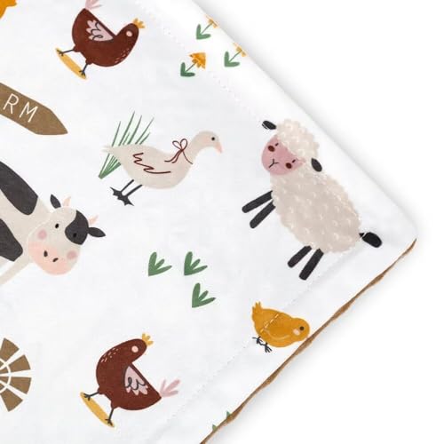 Image of HOMRITAR Baby Blanket for Boys Soft Lightweight Minky Blanket with Double Layer Dotted Backing for Infant Toddler Nursery Crib with Cute Farm Animals Design 30 x 40 Inch
