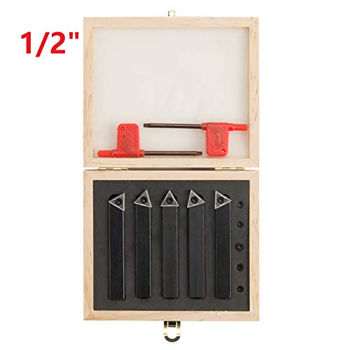 CO-Z Indexable Carbide Turning Tool Set for Use with Machining Lathes, Five-Piece Set