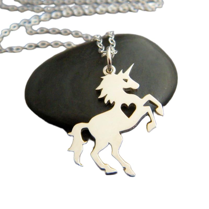 Collar de unicornio plata de ley 925 con colgante de corazón y cadena de 45 cm chapada