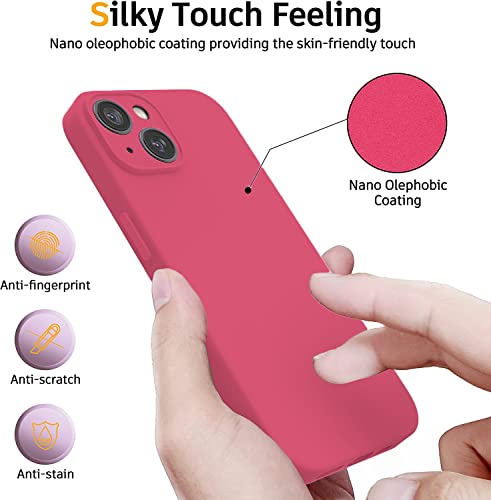 Image of Elzzi Microfiber Square Candy Case Compatible for iPhone 14, Shockproof Slim Back Cover Liquid Silicone Case (Hibiscus)