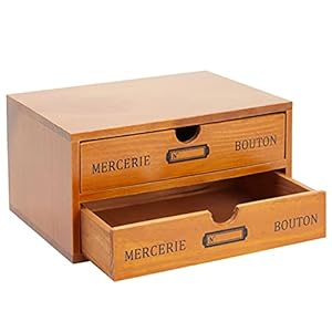 Ladebox van hout met 2 vakken, mini-commode in Franse vintage-stijl, bruin, 25 x 18 x 13 cm