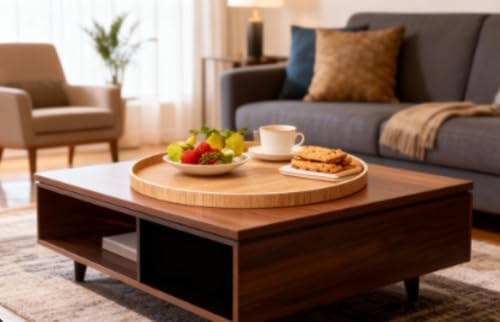 Plateau de service en bois rond de 33cm pour table basse et repas - 6