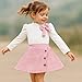 Toddler Girl Plaid Outfits Fall Winter Dress Knit Ribbed Bow Sweatshirt Tops and Button Fashion Skirts Set（White+Pink,5T