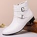 ENOEGMSD Men's Leather Chunky Heel Chelsea Boots Fashion Pointed Toe Side Zipper Chukka Booties Classic Buckle Strap Block High Heels High Top Formal Dress Ankle Boots (White,9)