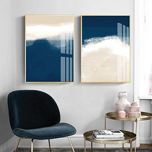 Toile bleu marine abstrait et beige pour insuffler une élégance artistique à votre salon