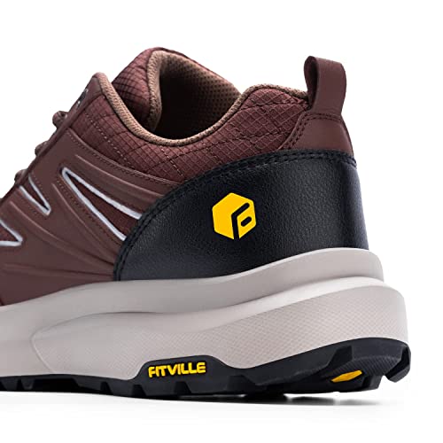 Fitville Mens Wide Hiking Shoes Waterproof Outdoor Work Shoes Trekking Trails Sneakers With Arch Support For Heel Pain Relief - Sturdy Core(Brown Black, 7.5 Wide) #TOP2