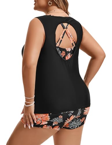 Hanna Nikole 3 Piece Tankini Swimsuits for Women Tummy Control Plus Size Bathing Suit with Boy Shorts Tank Top and Sports Bra4