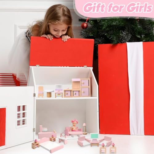 Image of 22 Pcs Dollhouse Furniture Wooden Dollhouse Furniture Set Miniature Playhouse Doll House Accessories with Living Room Bedroom Bathroom Kitchen for Girls Boys