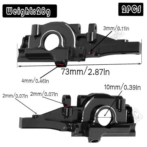 hopsupRC Aluminum Rear Bulkhead Gearbox Upgrades for 1/16 Mini E-Revo Slash Summit RC Car,Alloy Rear Transmission Case Hops Up,Black