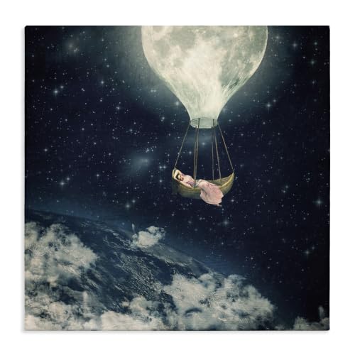 Dreamlike Moon Balloon Space, 24 x 24 Inch Canvas Wall Art