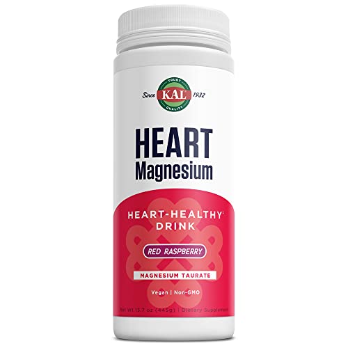 KAL Heart Magnesium Drink Mix, Red Raspberry Magnesium Taurate Powder Heart Health Supplements for Inflammation, Sugar Free, Vegan, 100 Servings, 15.7 oz