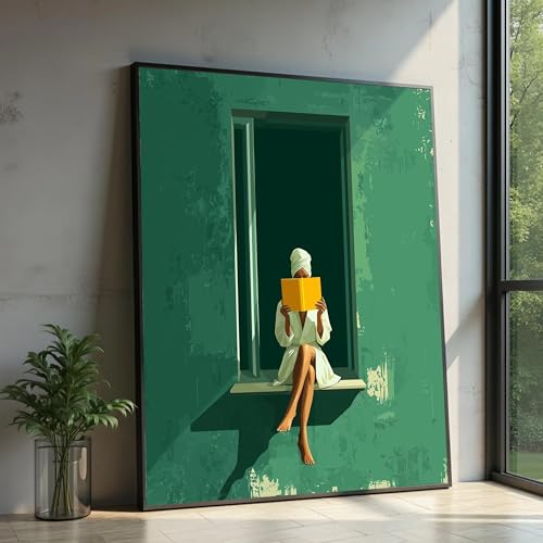 Toile femme lisant un livre minimaliste XINBAO cadre inclus 30x40 cm
