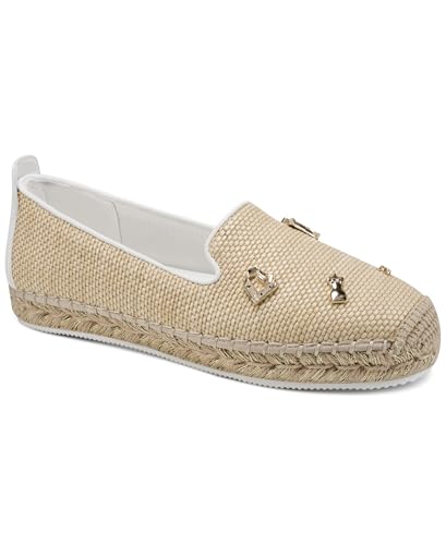 KARL LAGERFELD Paris Women's Michaela Atelier Espadrille Closed Toe Sandal with Pins, Natural/Bright White, 5