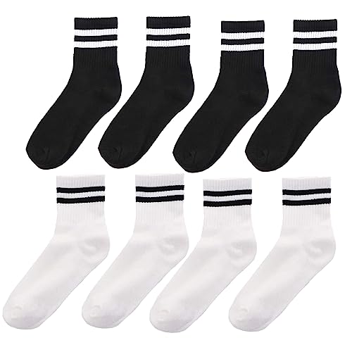 4 Pair Cotton Striped Socks Sports Middle Tube Socks Breathable Casual Socks Hosiery Black White Striped Socks for Women Men