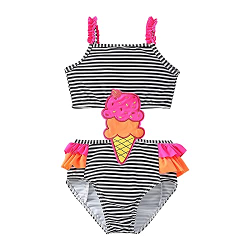 Bikinis Niña Adolescente Bañador Niña Bañadores Bebe Niña Ropa De Niña Traje De Baño para Niños Pequeños Estampado Niñas con Ribete Traje De Baño Sin Espalda (Grey, 2-3 Years)