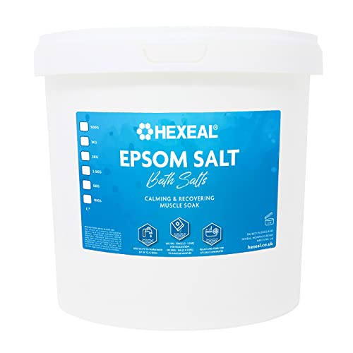 Hexeal Epsom Salt | 5kg Bucket | Food Grade (FCC) | Magnesium Sulphate | Bathing Epsom Salt Muscle Soak | Perfect for Calming and Recovering Your Muscles